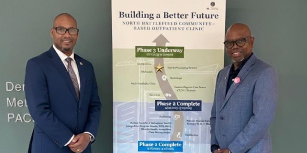 Michael W. Harper (r), AD for operations & Rodney Mills (l), interim administrator for Hampton Health Care System Clinics.