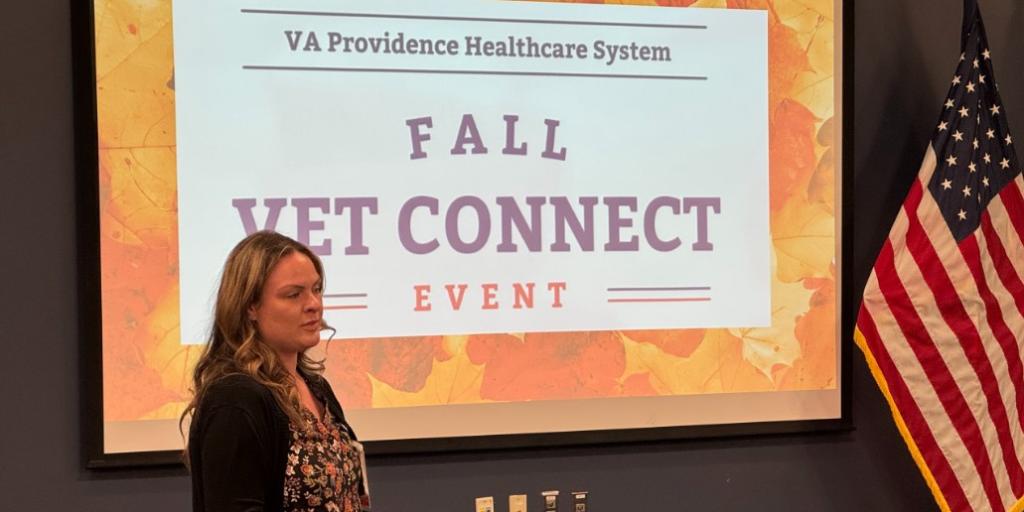 VA Providence's Ashley Spellman leads the discussion during the town hall portion of the event.
