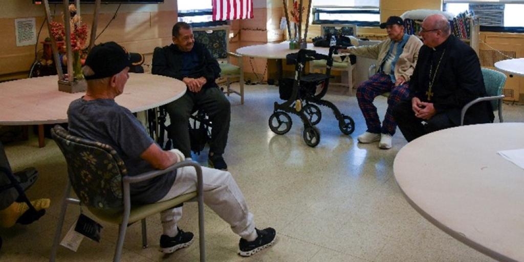 Boston Archbishop Richard G. Henning meets with Veterans at VA Boston HCS’s Brockton Campus, Nov. 4, 2025. (VA Boston HCS photo by Deirdre Salvas)
