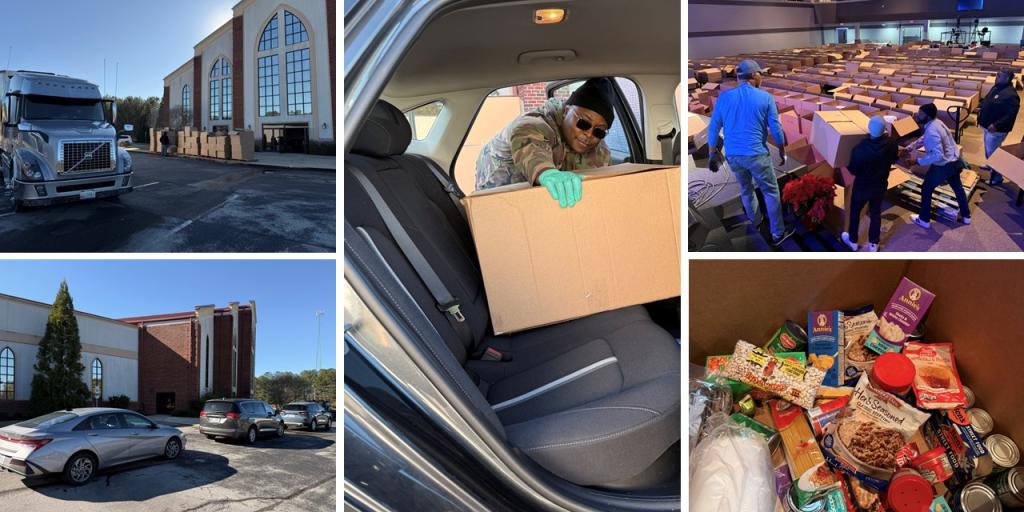 This photo shows images showing different stages of holiday box setup before delivery. 