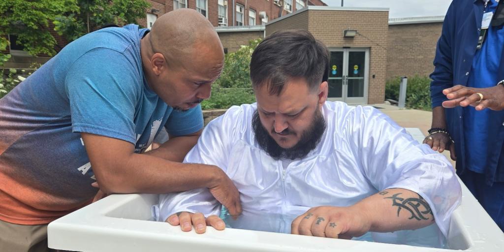 Man being baptized