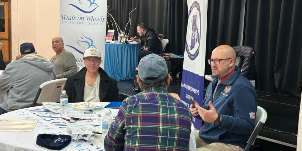 VA Providence's Justyn Charon speaks to Veterans about resources available in the community.