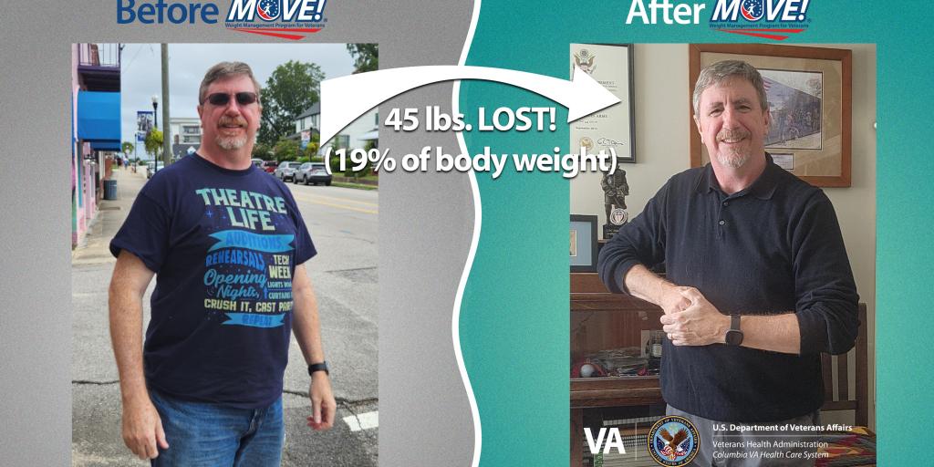 Two photos of a man before and after weight loss.