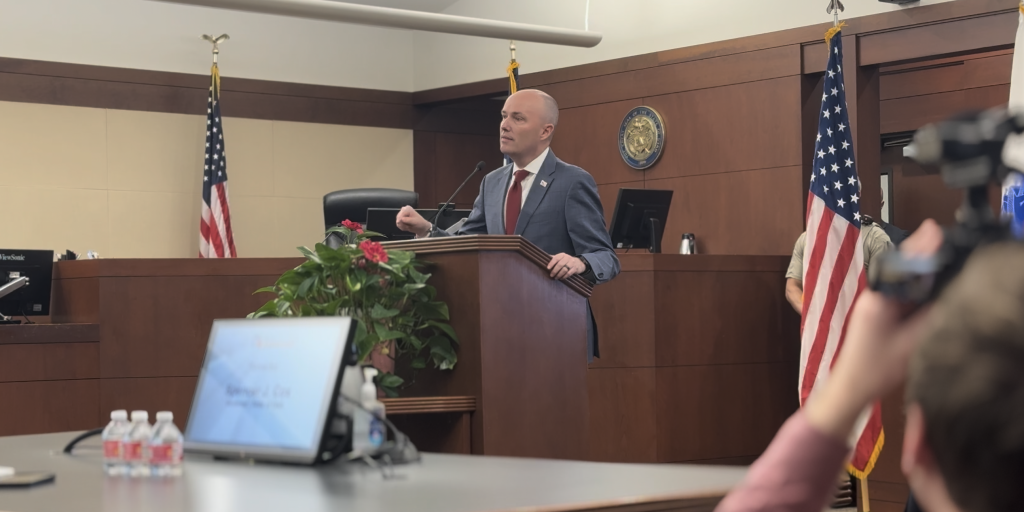 Spencer J. Cox addresses the court room and the inauguration ceremony for the Utah Second District Court's Veterans Court