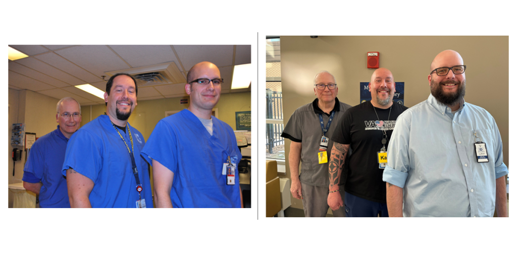 Two photos of staff members in a hospital setting.