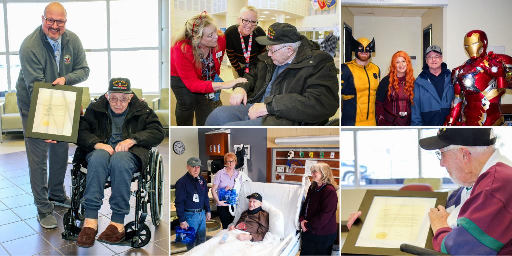 Collage of photos showing various scenes of veterans receiving recognition.