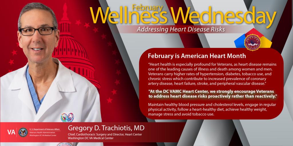 Dr. Tavel in white lab coat, smiling. Text: February Wellness Wednesday, American Heart Month.