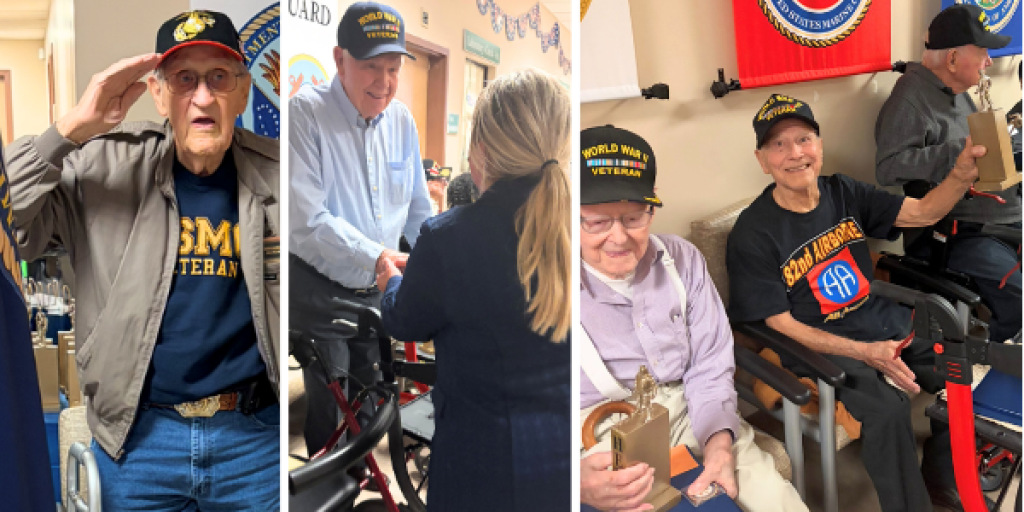 Collage of four photos of veterans being honored.
