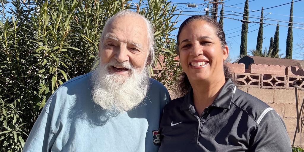 Left to right: Nickolas Ivanoff, an 81-year-old Army Veteran, and Jennifer Johnson, Recreation Therapist at Antelope Valley VA Clinic. For Ivanoff, recreation therapy is more than a program; it’s a source of joy, movement, and mental clarity.