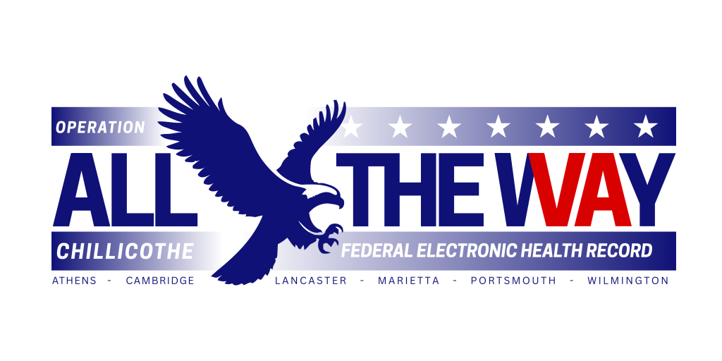 Logo for All The Way, featuring a blue eagle and stars.