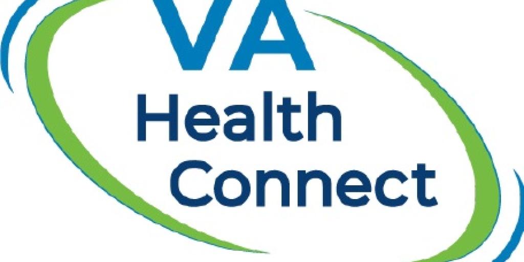 VA Health Connect logo with blue and green accents.