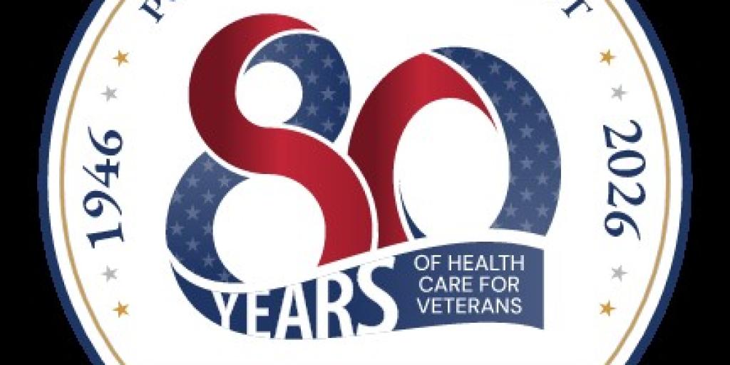 Veterans Health Administration logo for 80 years of putting veterans first.