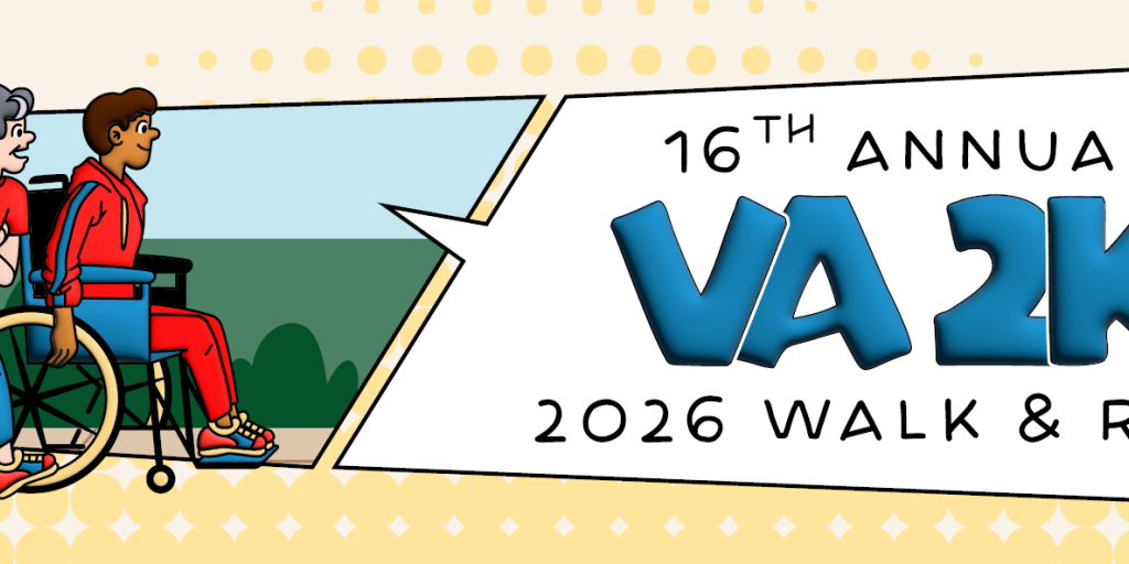 Graphic for 16th Annual VA2K 2016 Walk &amp; Roll with people in wheelchairs.