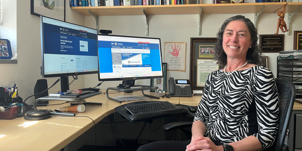Dr. Jennifer Stevens-Lapsley, Magnuson Award recipient, sits in her office at VA Eastern Colorado Health Care System in Aurora, Colorado.