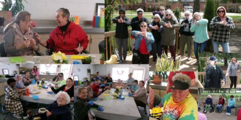 Collage of various photos of seniors at the center.