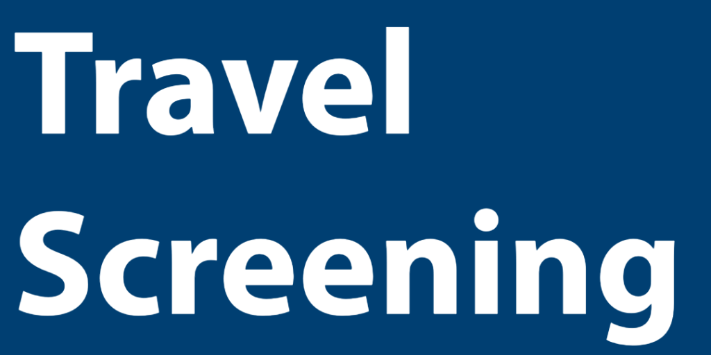 "Travel Screening" written in white on blue background.