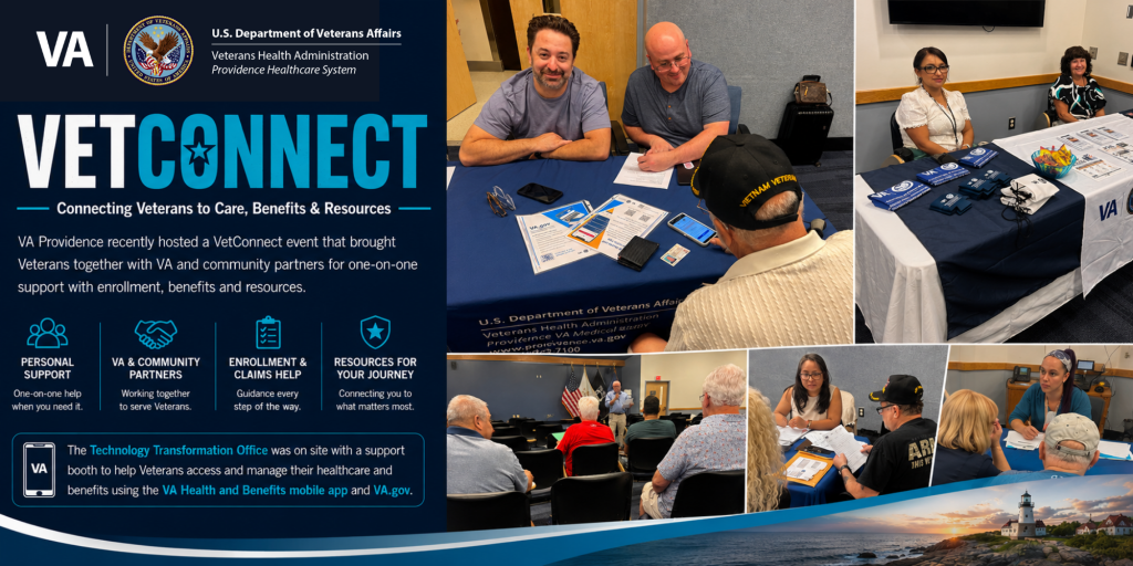 A collage of VetConnect events with VA logo.