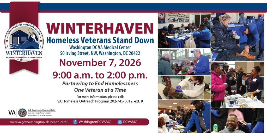 Poster for Winterhaven event for homeless veterans, November 7, 2026.