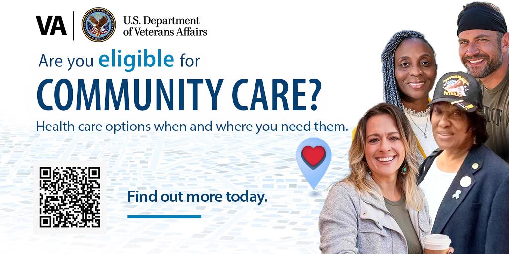 Poster with smiling people and text: Are you eligible for Community Care? Find out more today.