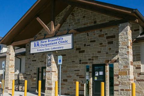 Bright skies shine behind the New Braunfels VA Clinic.