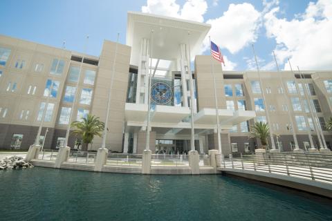 Front entrance of the Orlando VA Medical Center in Lake Nona, Orlando, Florida. 