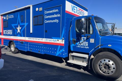 Large vehicle identified as Vet Center for delivery of mobile Vet Center outreach services.