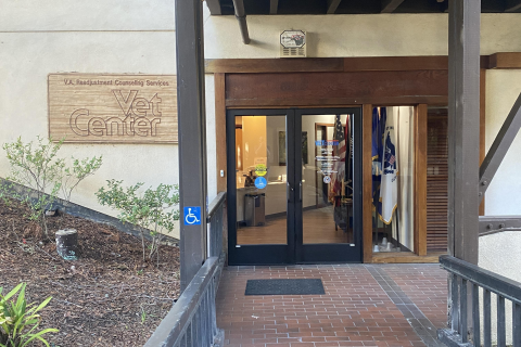 Entrance to building on first floor. 