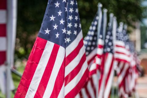 American flags flying