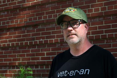 Veteran stands outside Building 39 during a visit to the Coatesville VA Medical Center.
