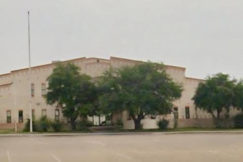 Front view of Texas Army National Guard Armory building.