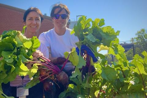 2 women pick produce