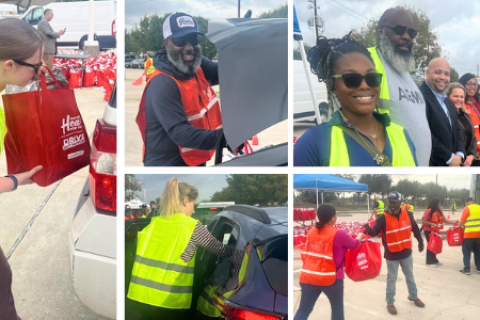 VA staff provide food to Veterans.