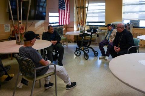 Boston Archbishop Richard G. Henning meets with Veterans at VA Boston HCS’s Brockton Campus, Nov. 4, 2025. (VA Boston HCS photo by Deirdre Salvas)
