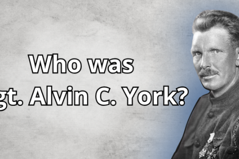 A black-and-white portrait of Sgt. Alvin C. York with the question 'Who is Sgt. Alvin C. York?"