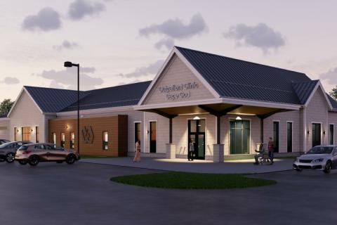 Digital Artistic rendering of the new Bourne Community Based Outpatient Clinic (CBOC).