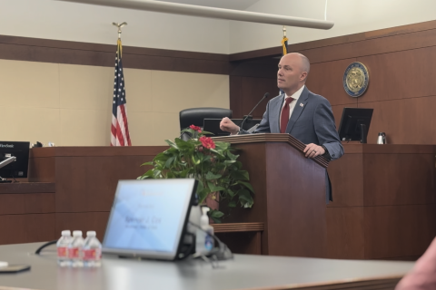 Spencer J. Cox addresses the court room and the inauguration ceremony for the Utah Second District Court's Veterans Court