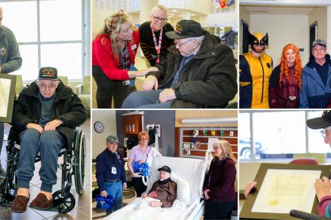 Collage of photos showing various scenes of veterans receiving recognition.