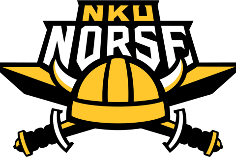 NKU Norse logo with yellow lightning, helmet, and horns on black background.