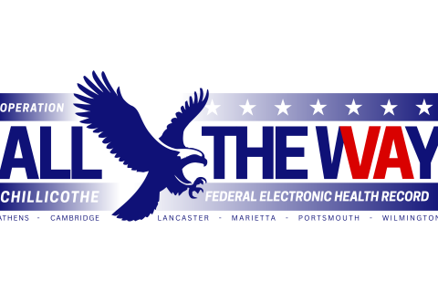 Logo for All The Way, featuring a blue eagle and stars.