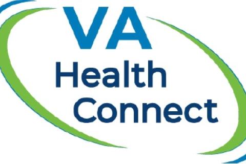 VA Health Connect logo with blue and green accents.
