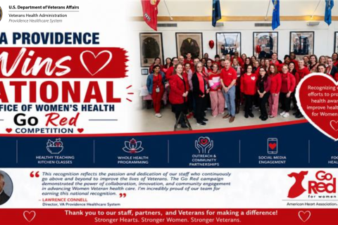 VA Providence Wins National Go Red Competition poster with group photo and red heart.
