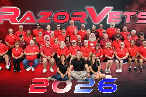 Razor Vets 2026 group photo with participants in red shirts and one in black.
