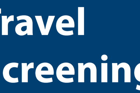 "Travel Screening" written in white on blue background.