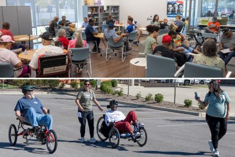 Veterans with the Birmingham VA Stroke Support Group try adaptive cycling.