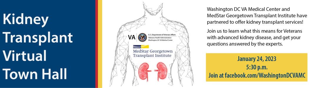 Geometric drawing of a torso with the kidneys emphasized next to the Washington DC VA Medical Center and MedStar logo. 