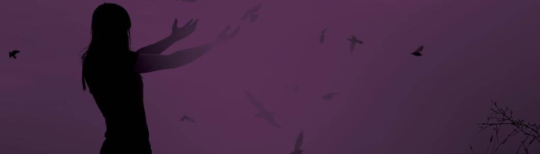 Purple banner with female silhouette.