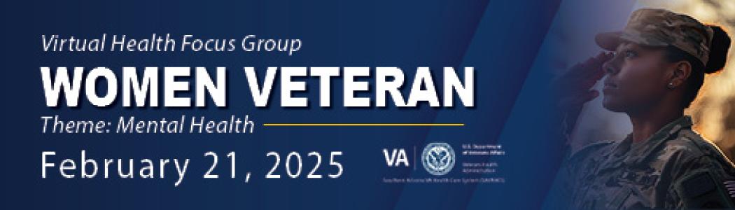 A banner with a female Veteran saluting in the background.