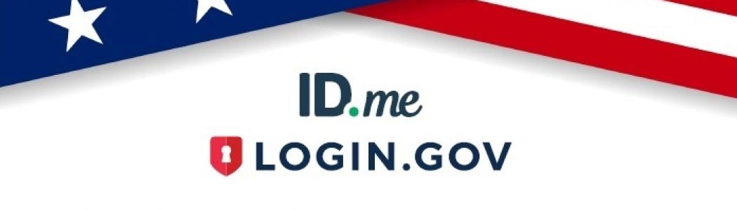 ID.me and Login.gov Account Creation Assistance flyer with flag in background.