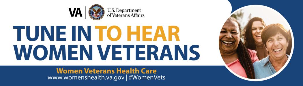 Tune in to hear women veterans with 3 women smiling