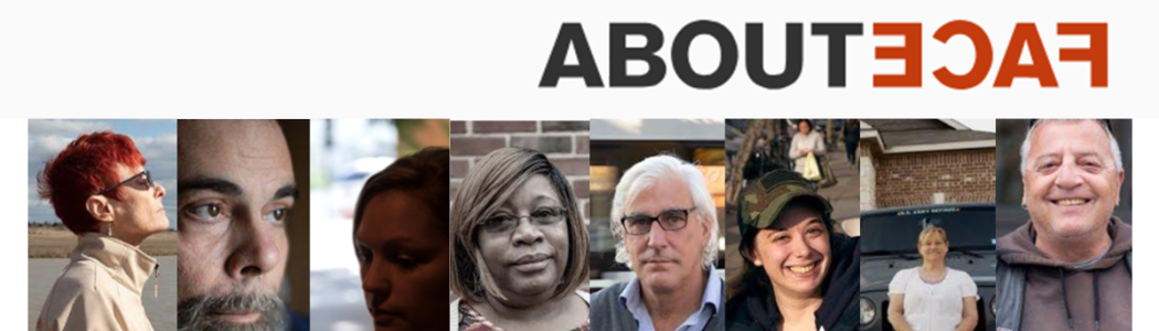 About Face graphic with 8 faces of male and female Veterans shown with different emotions